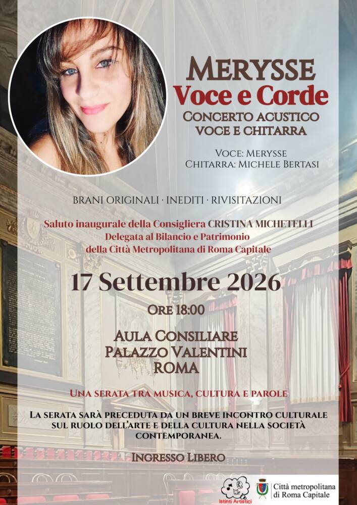 Locandina ufficiale Merysse Voce e Corde a Palazzo Valentini il 17 settembre 2026