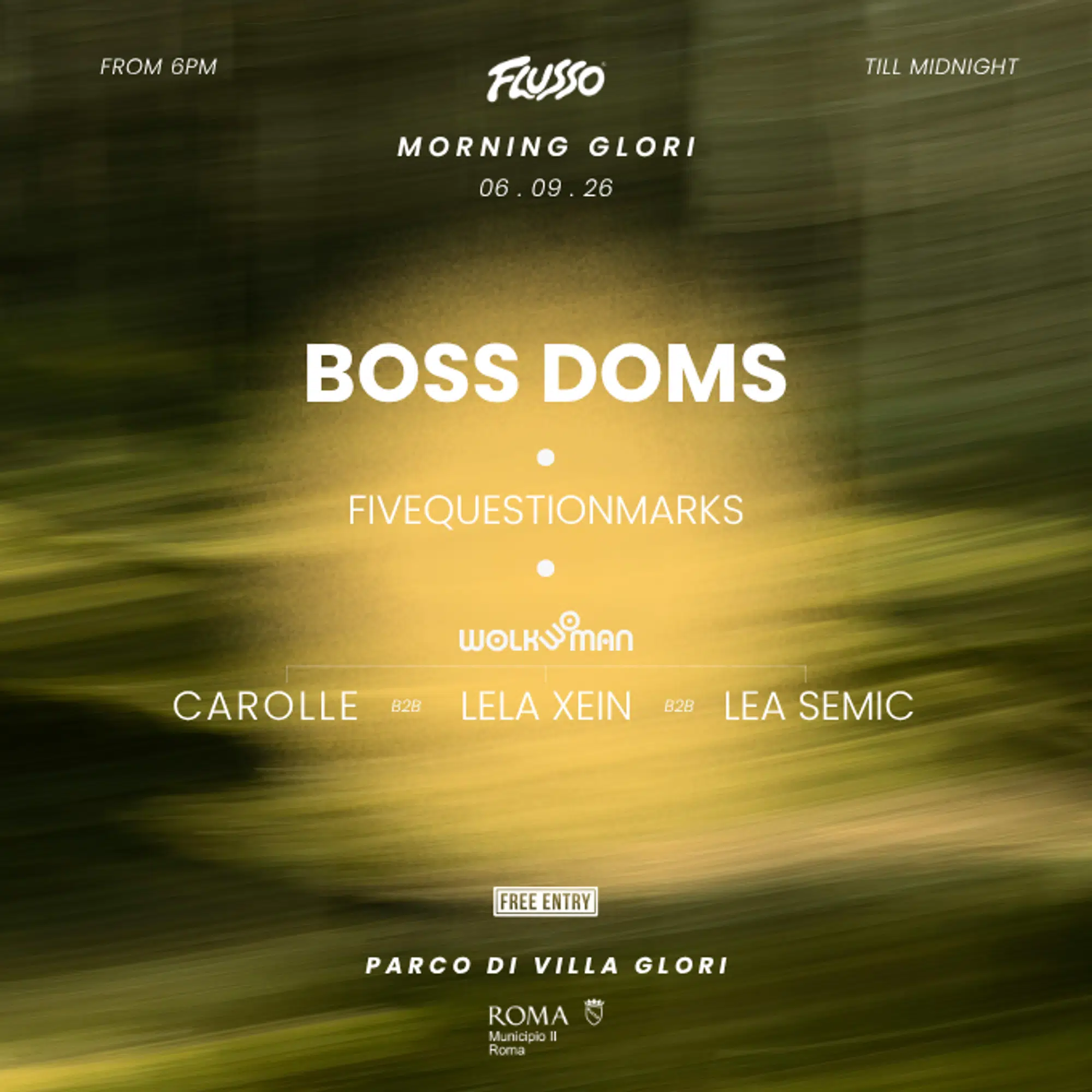 Morning Glori a Villa Glori Roma 2026 con Boss Doms
